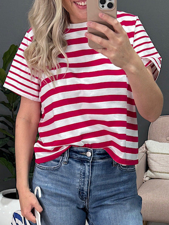 Stripe Patchwork Round Neck T Shirt
