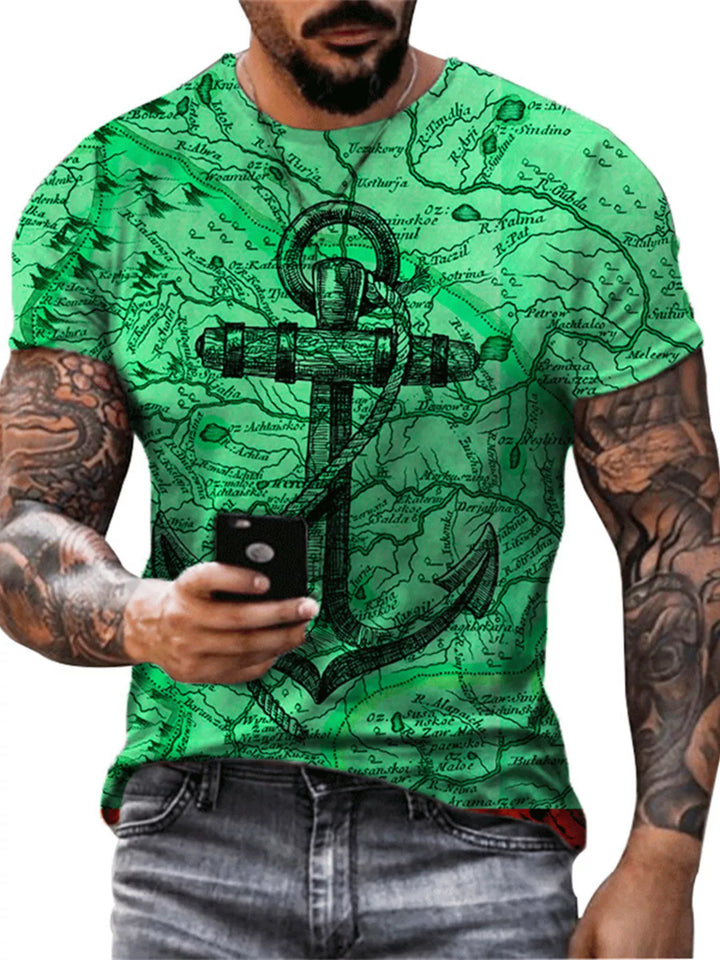 Men's Full Size Artistic Compass Graphic Round Neck T-Shirt Plus Size