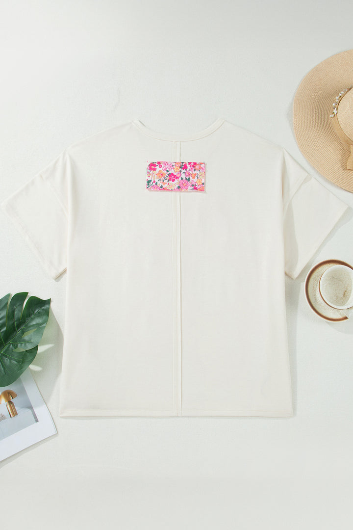 Jet Stream Big Flower Patched Plus Size Tunic T-Shirt