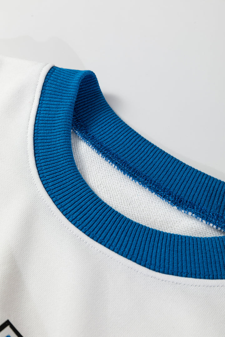 White GAME DAY Letter Graphic Varsity Striped Detail Baggy Sweatshirt