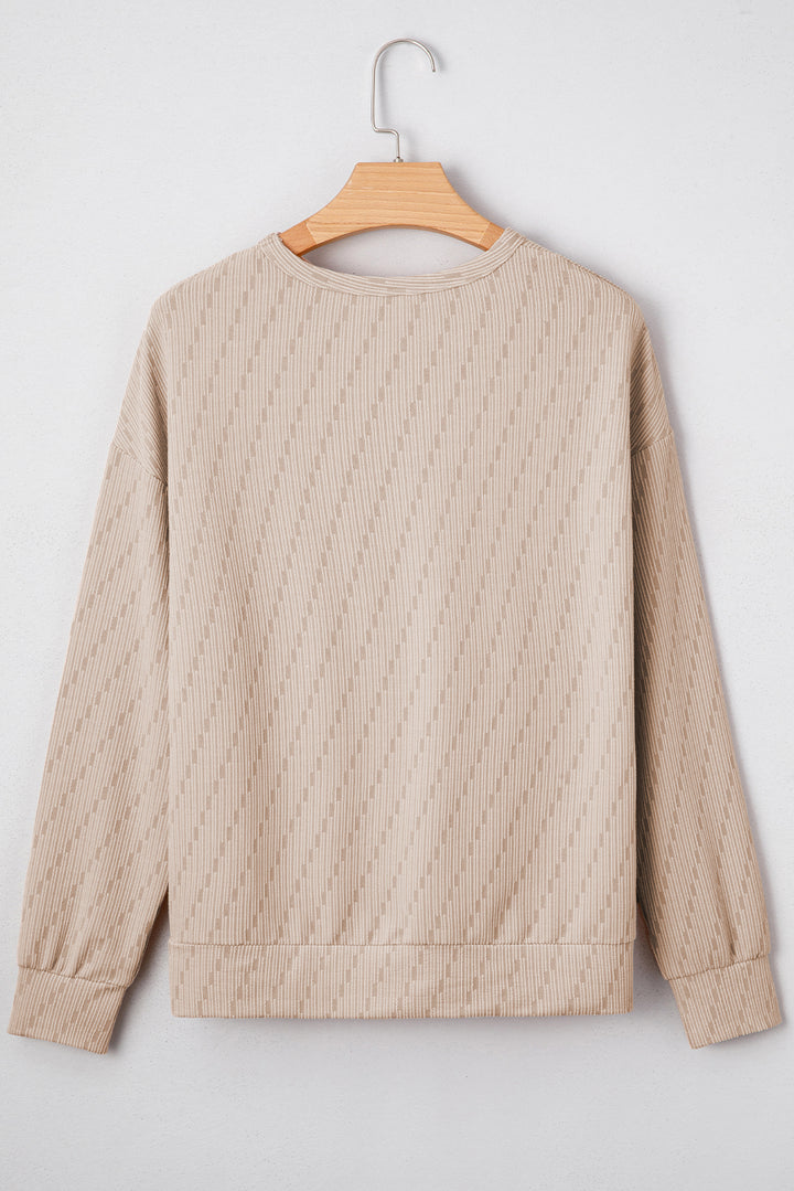 Straw Yellow Solid Color Textured Long Sleeve Top