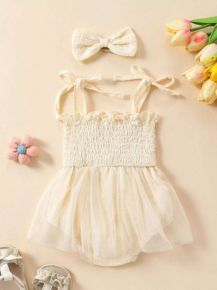 Children's Smocked Tie Shoulder Bodysuit & Headband Set