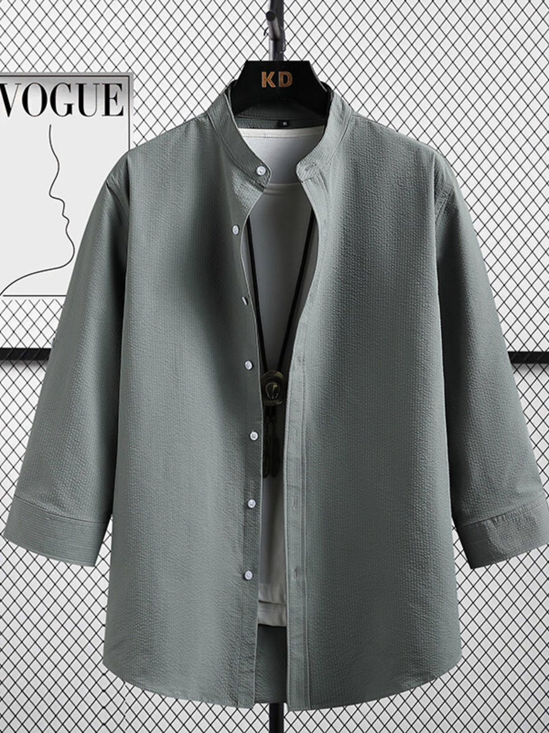Men's Plus Size Casual Button Up Three-Quarter Sleeve Shirt