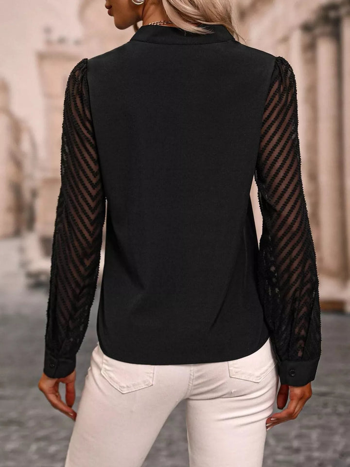 Sheer Sleeve V-Neck Blouse
