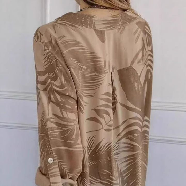 Relaxed-fit Casual Long-sleeve Printed Sequin-pocket Blouse