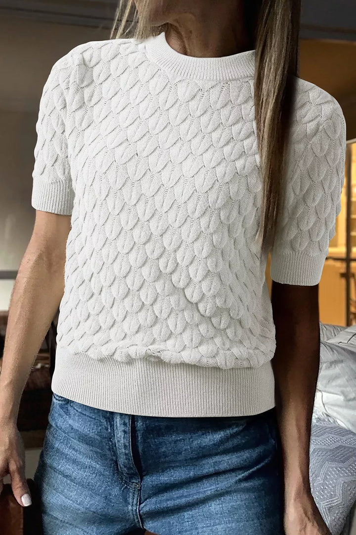 Textured Knit Short Sleeve Pullover