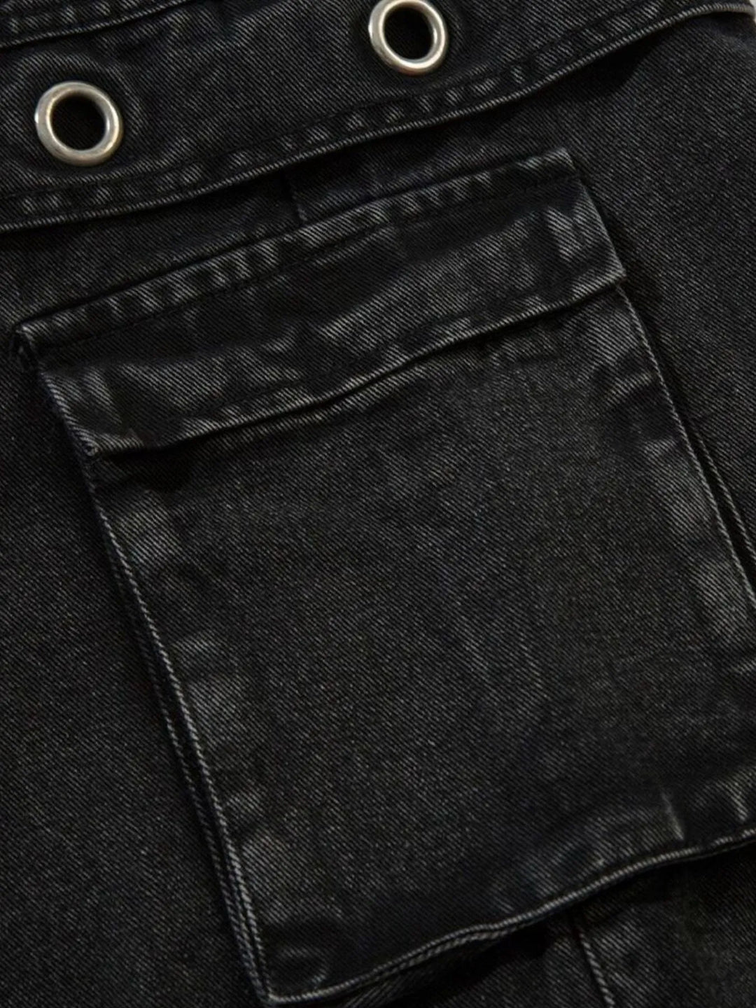 Men's Wide Leg Cargo Denim Jeans with Multi Pockets