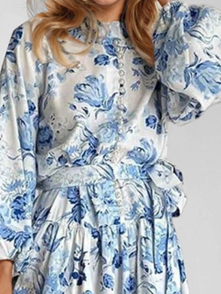 Full Size Floral Print Tie Waist Mini Dress Plus Size