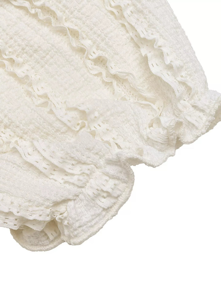 Textured Sweetheart Neck Puff Sleeve T-Shirt