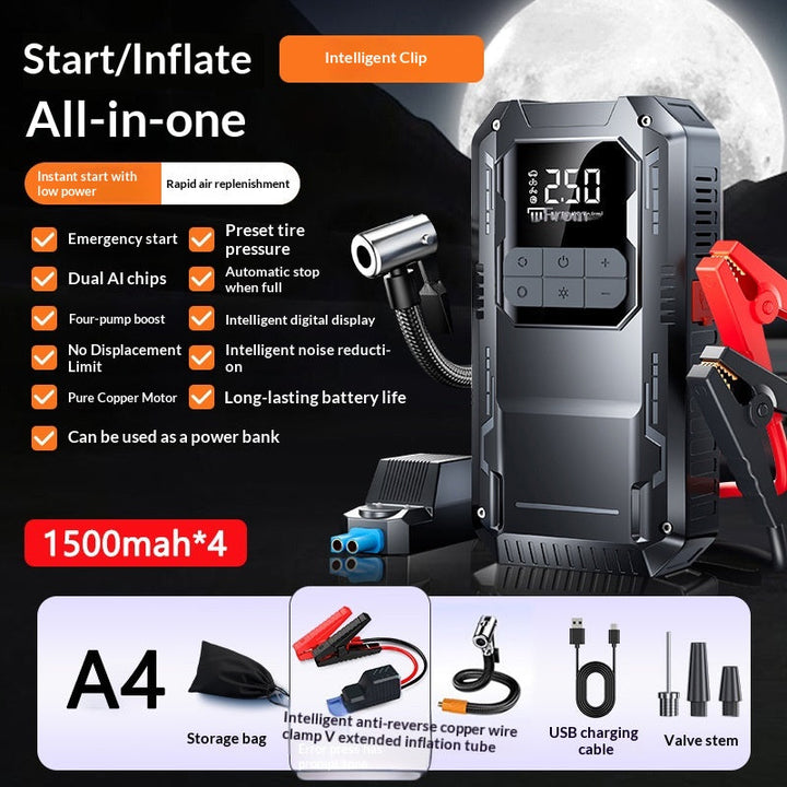 12V Car   Starter With Air Compressor, Portable Car Battery Booster Pack, Emergency Battery  Box Auto Tire Inflator All-in-One