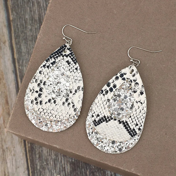 PU Leather Sequin Teardrop Earrings