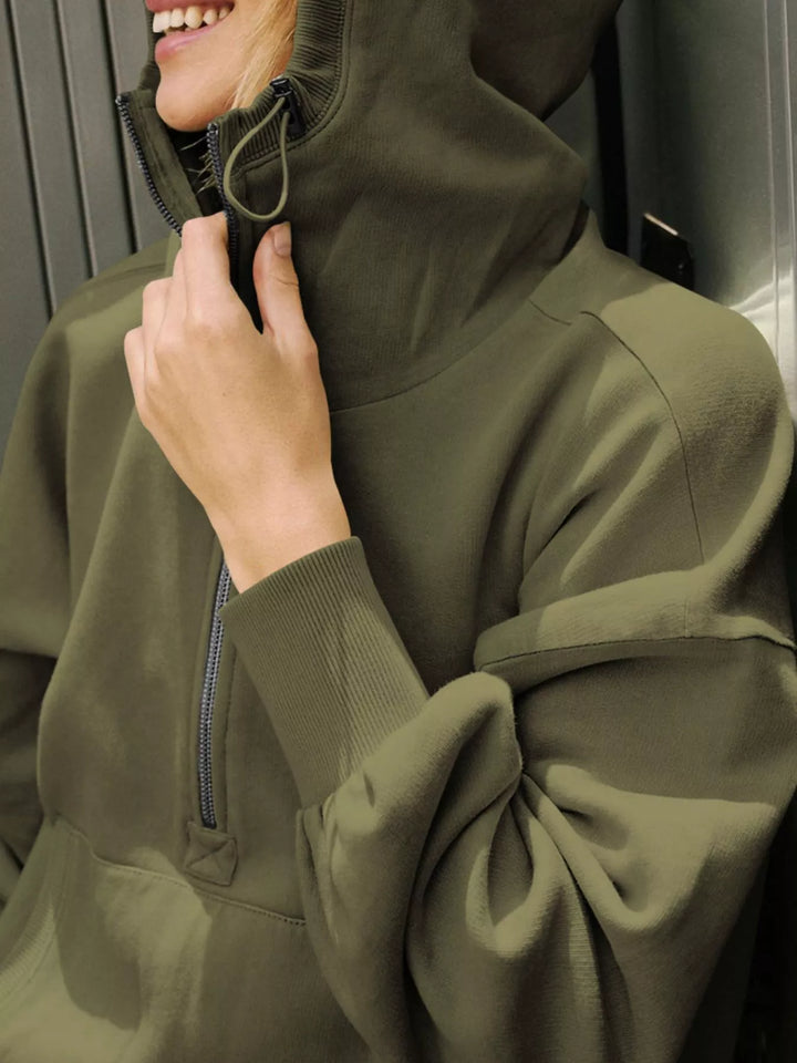 Half-Zip Dropped Shoulder Hoodie