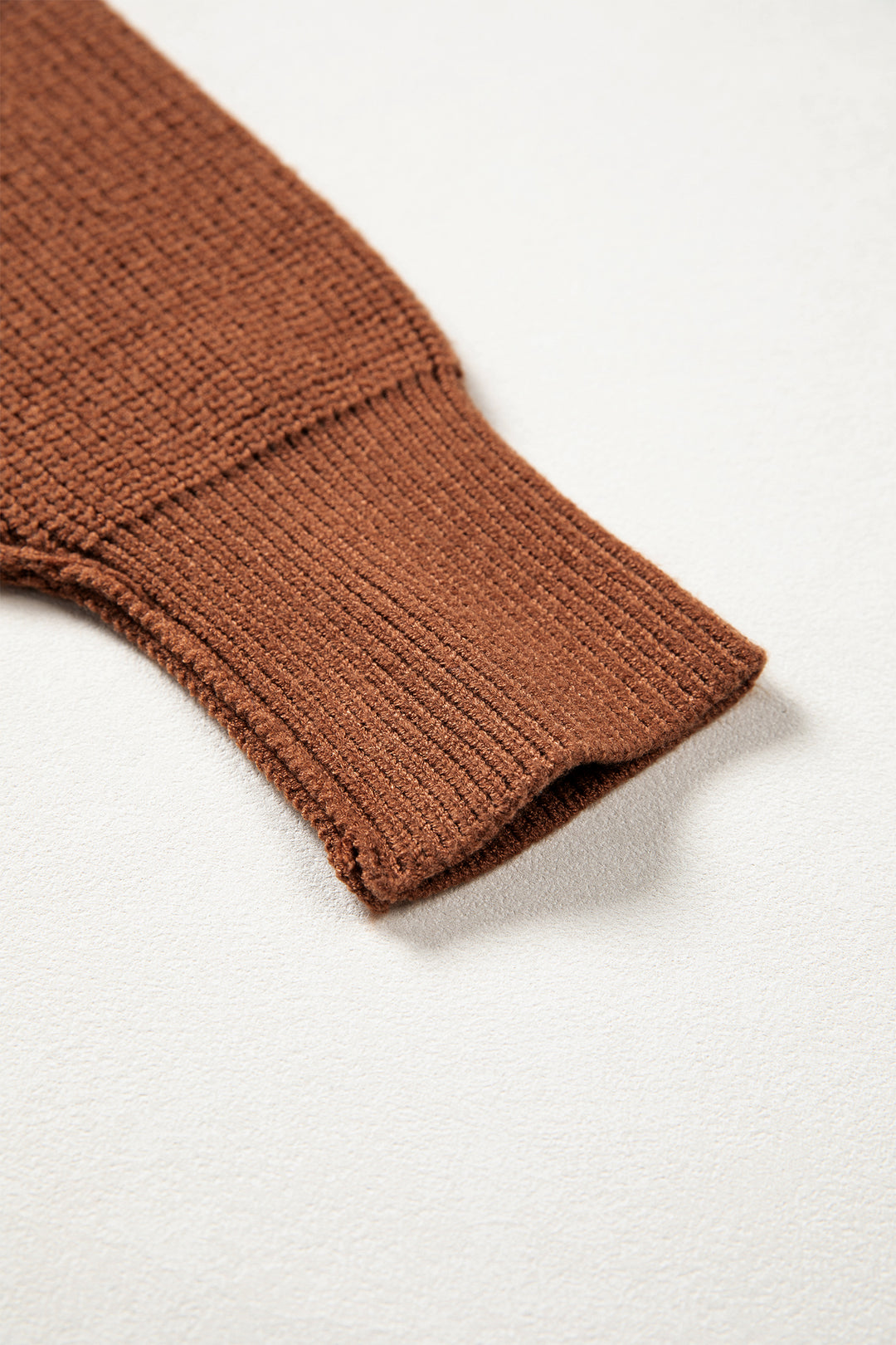 Chestnut Long Sleeve Ribbed Knit Stand Neck Regular Fit Pullover Sweater