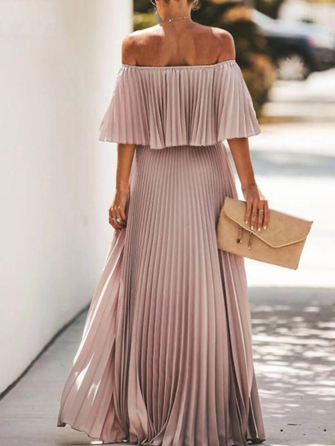Full Size Off-Shoulder Pleated Maxi Dress Plus Size