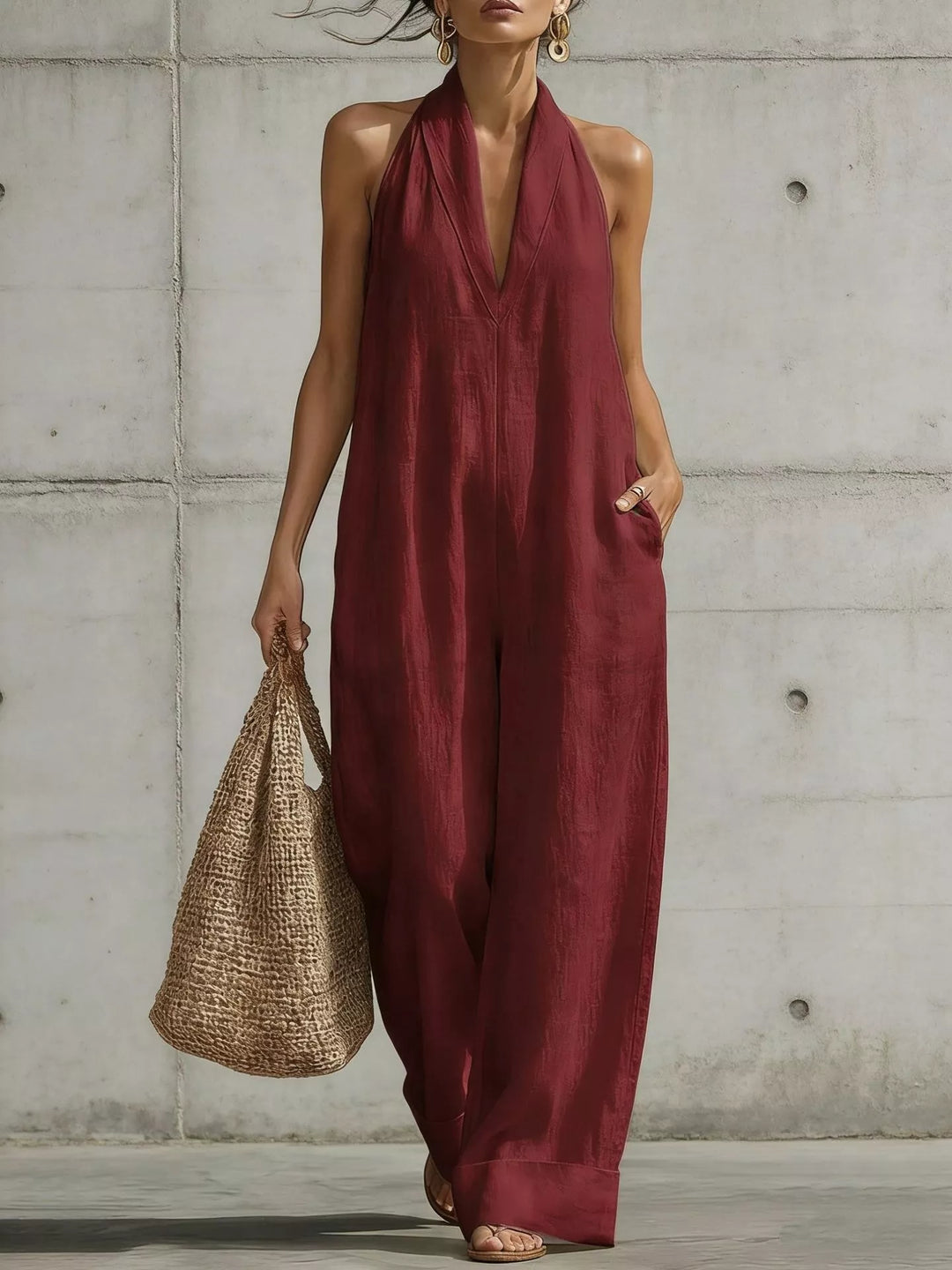 Full Size Halter Neck Wide-Leg Jumpsuit Plus Size