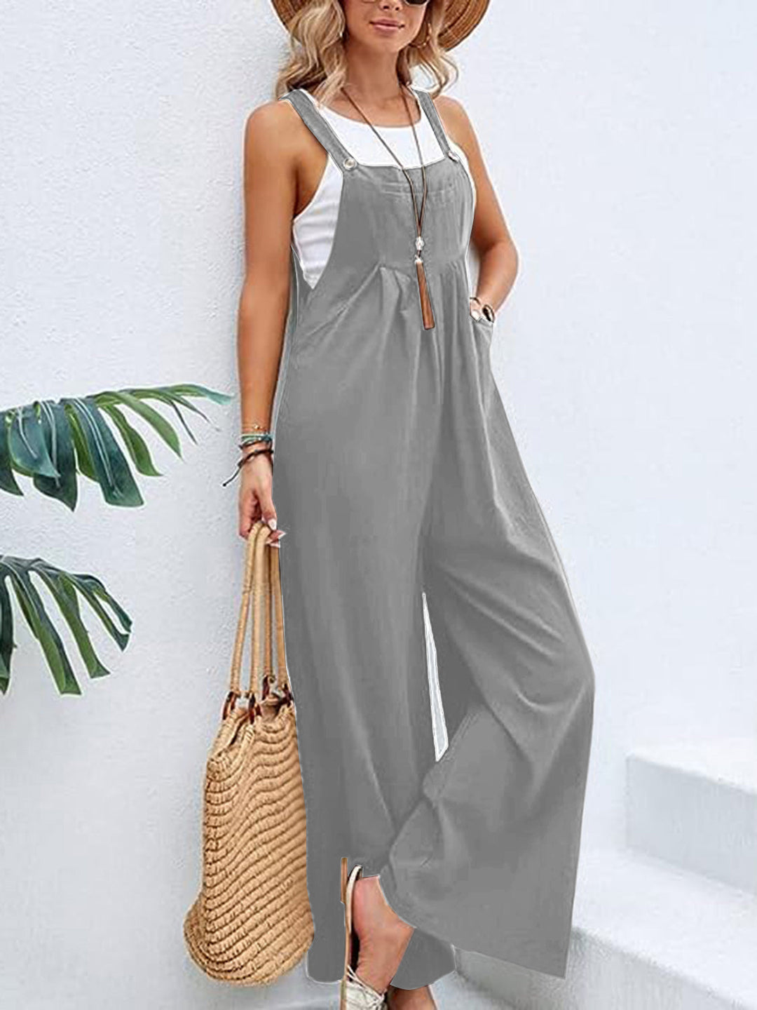 Full Size Wide Leg Overalls with Pockets