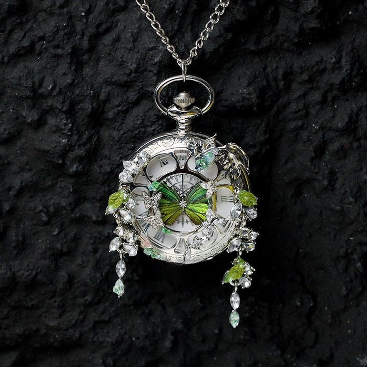 Couples Teal And Green Butterfly Animated Pocket Watch For Graduation Season