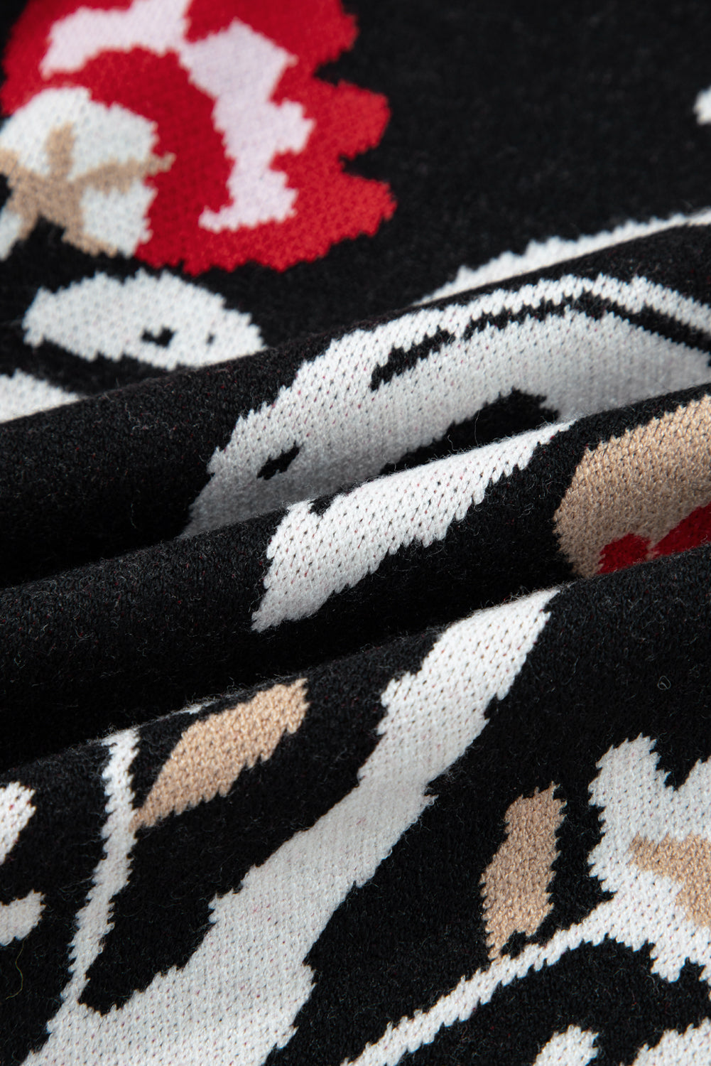 Black Floral Print Buttoned Front V Neck Knit Cardigan