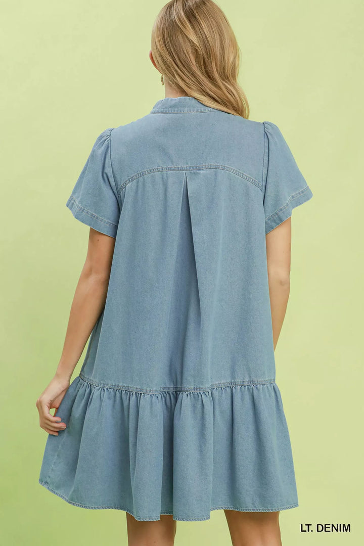 Umgee Ruffle Hem Mini Denim Dress