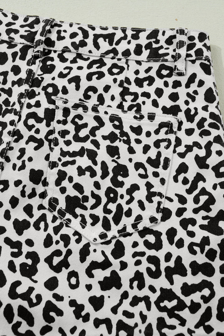 Brown Leopard Print Button Overlap Denim Shorts