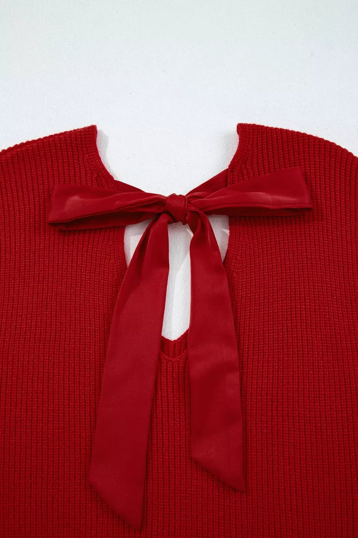 Lantern Sleeve V Neck Knot Back Sweater