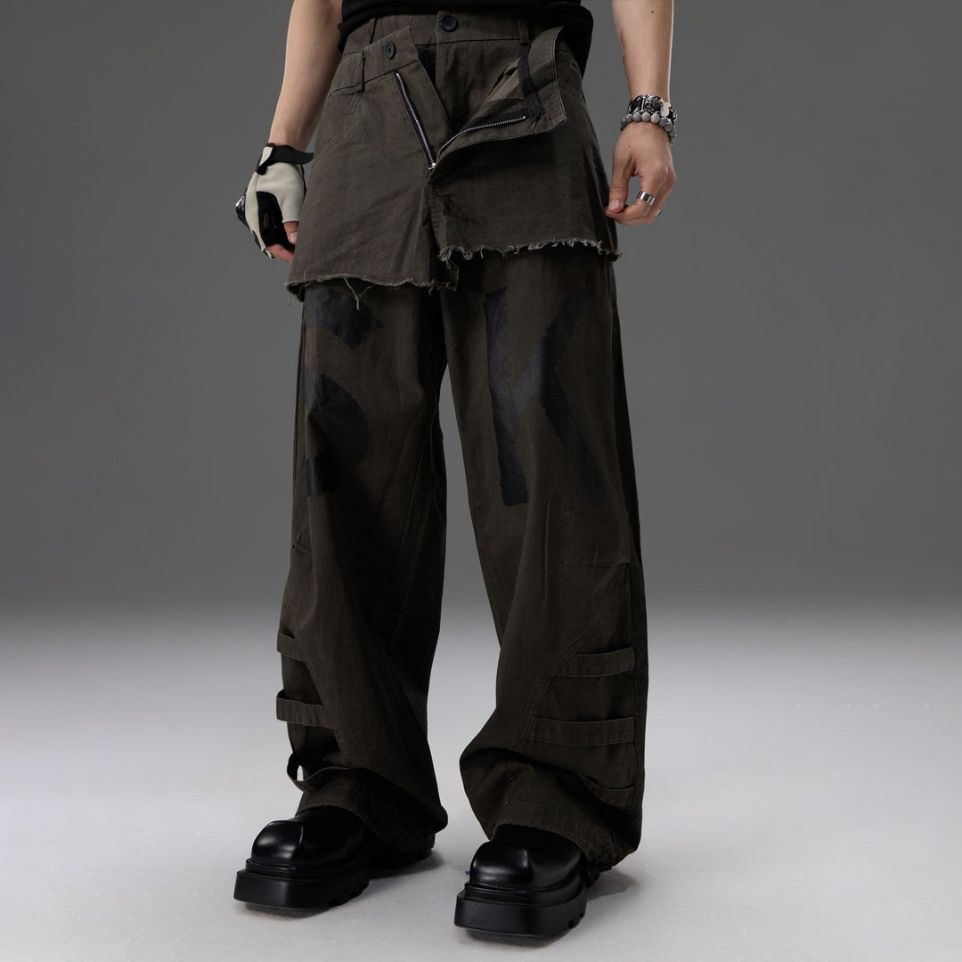 Mock-two-piece Design Straight-leg Workwear Pants