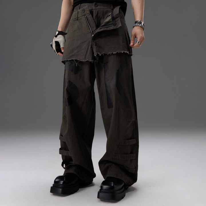 Mock-two-piece Design Straight-leg Workwear Pants