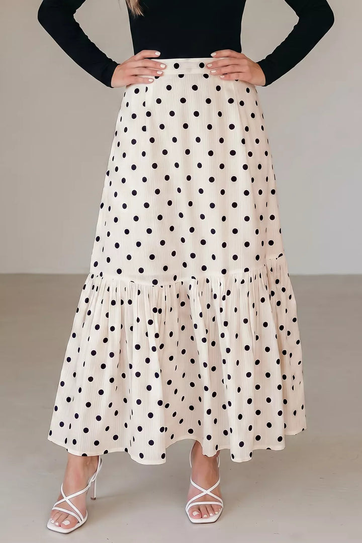 Polka Dot Ruffled Slit Maxi Skirt