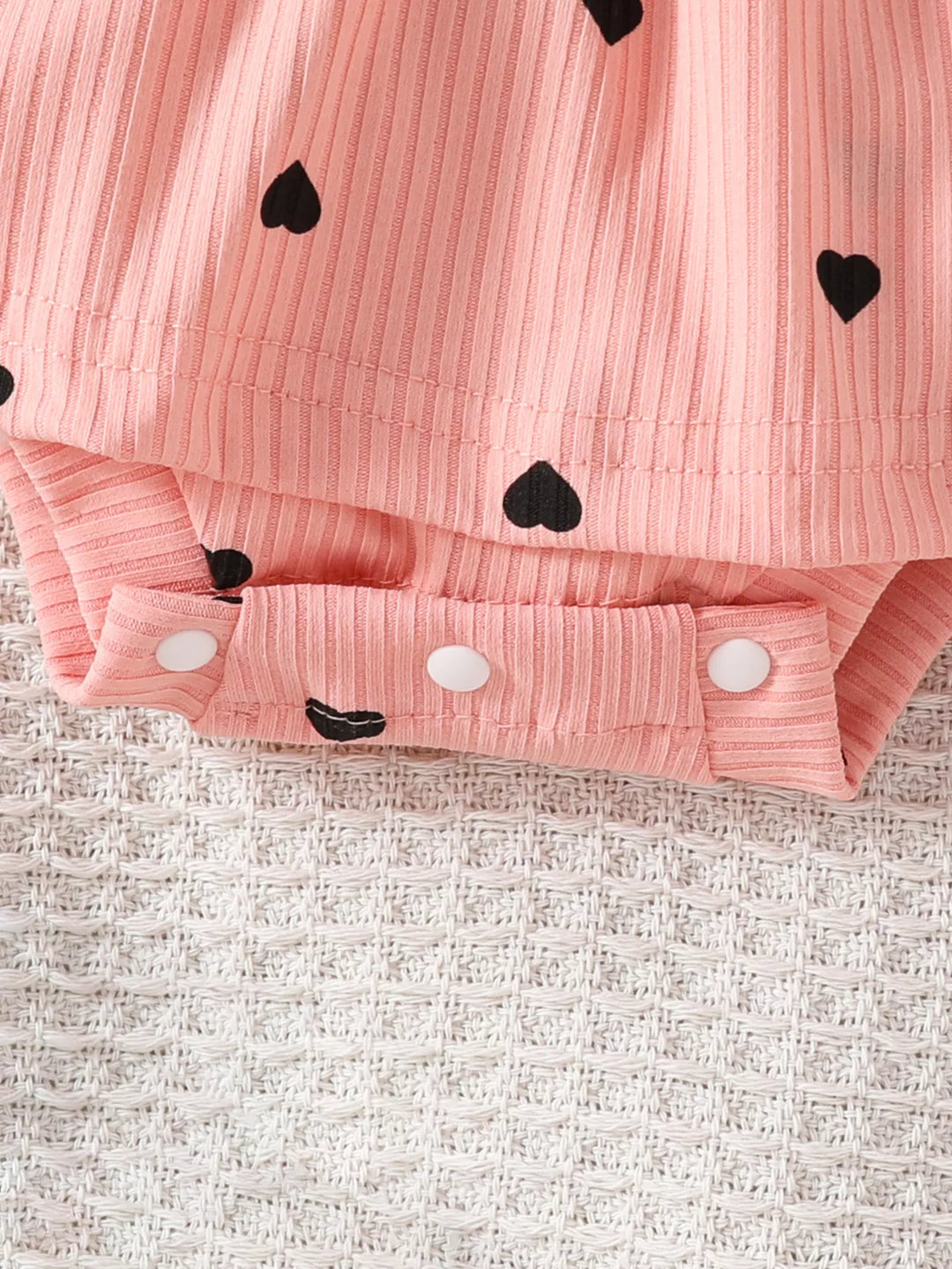 Children's Heart Print Ruffle Trim Bodysuit Dress with Headband