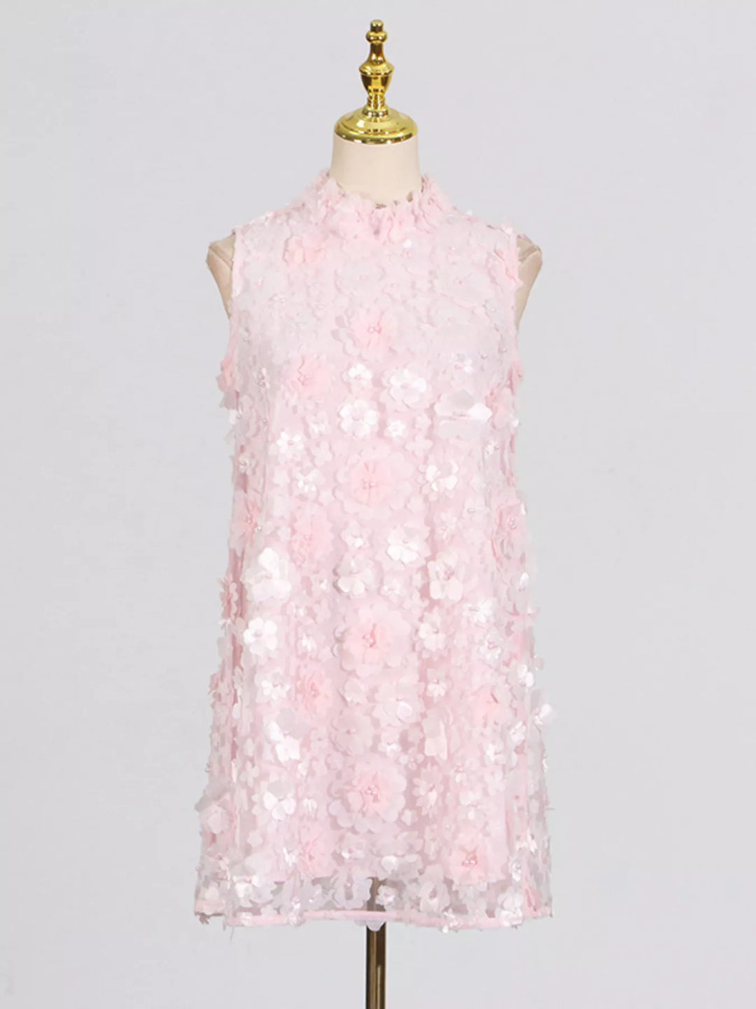 Floral Applique High Neck Sleeveless Mini Dress