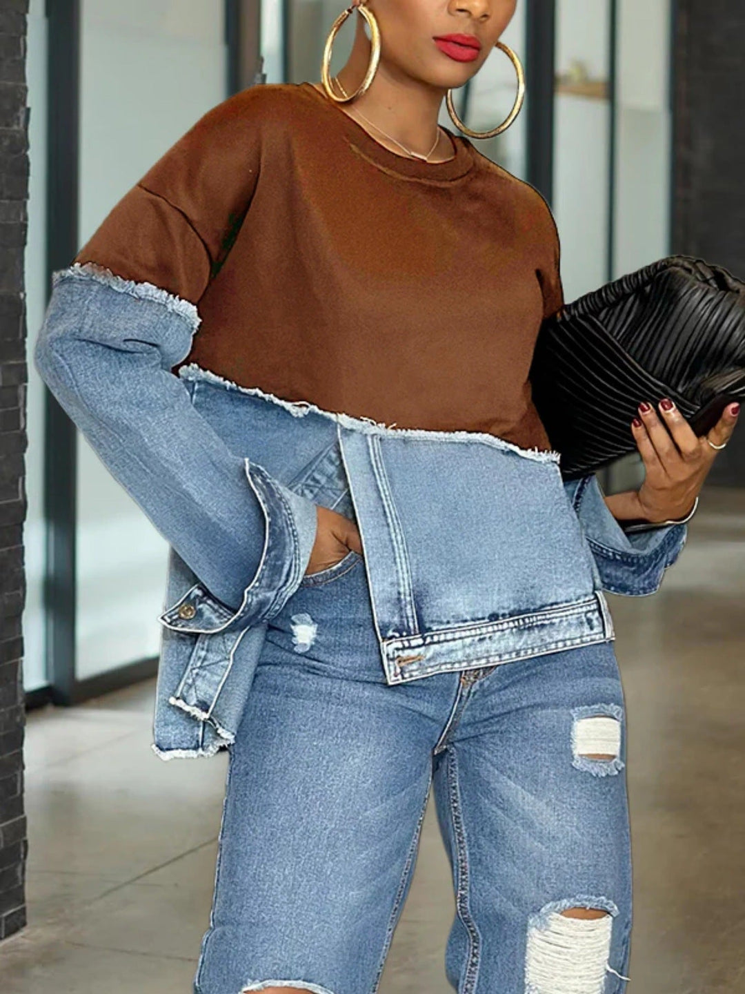 Womens Casual Fashionable Color-blocked Minimalist Top