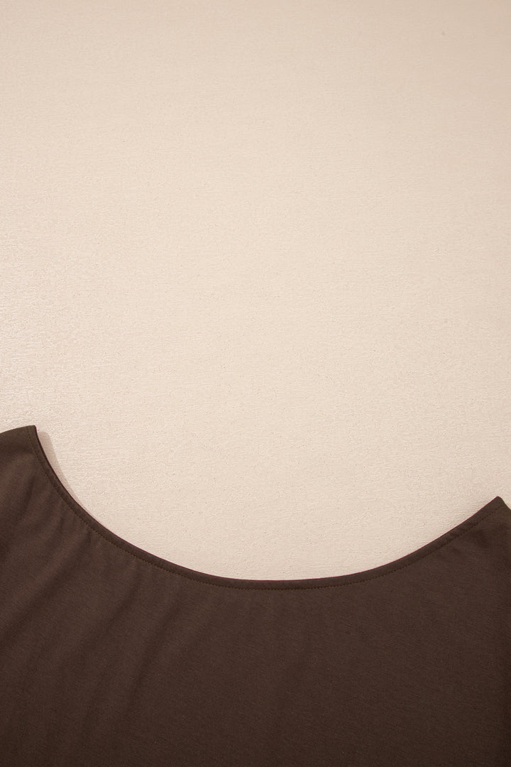 Coffee Plus Size Solid Color Asymmetric Neck Short Sleeve Blouse