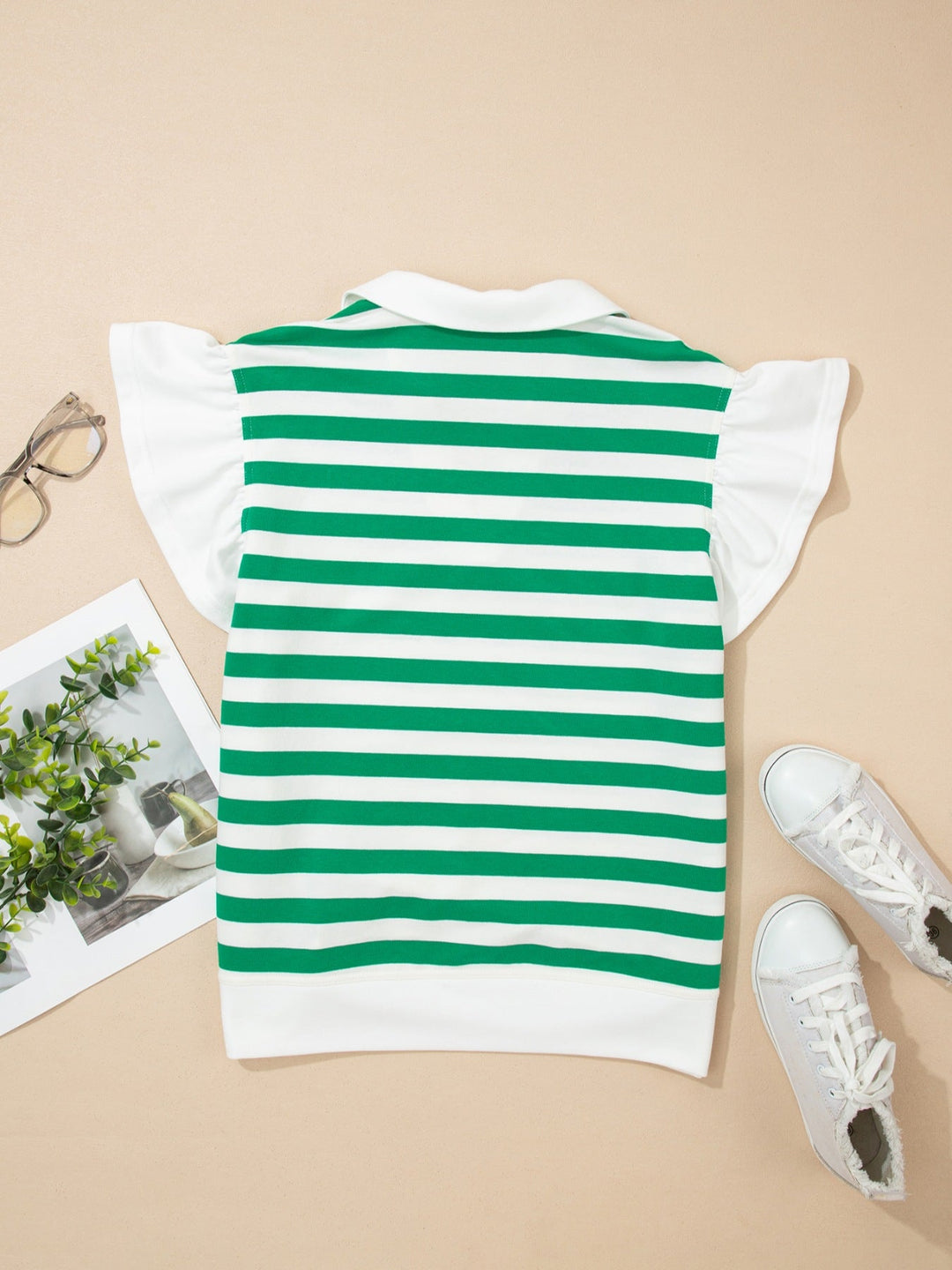 Striped Ruffled Sleeve Blouse