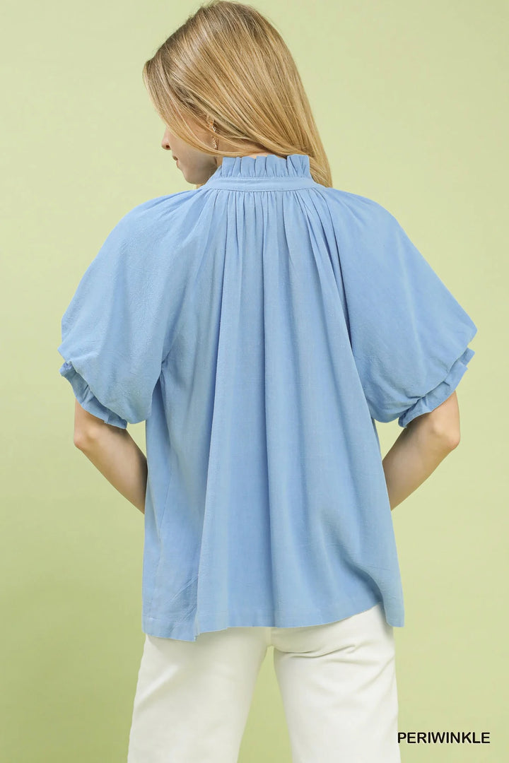 Umgee Linen V-Neck Flutter Sleeve Top
