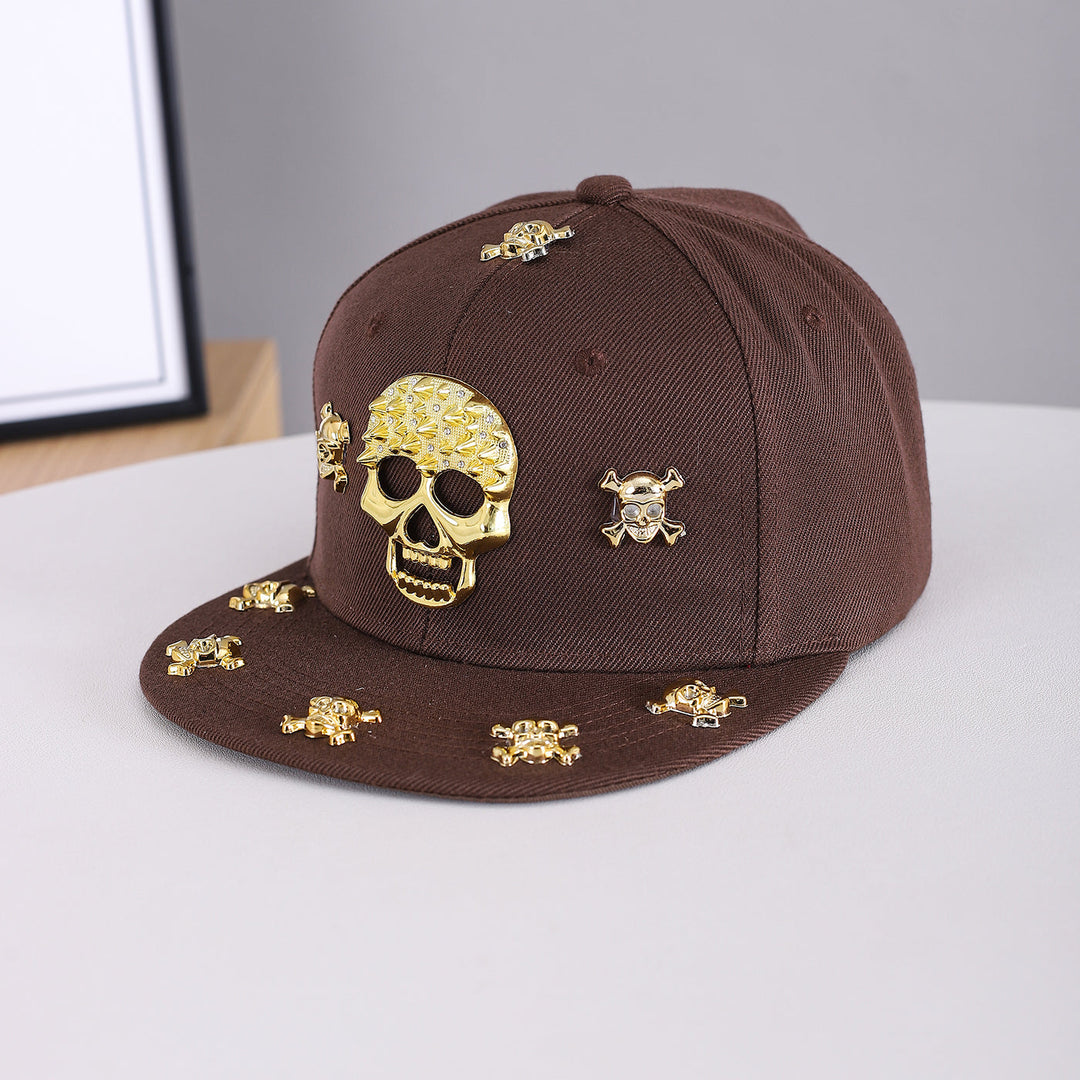 Men's And Women's Identical Skull Metal Rivet Versatile Punk Rock Style Flat-brim Baseball Cap Suitable For Music Festivals, Skateboarding And Daily Outings