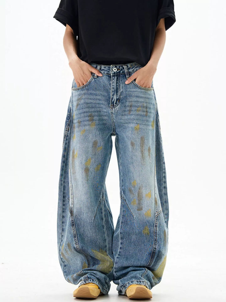 Men's Wide Leg Paint Splatter Jeans