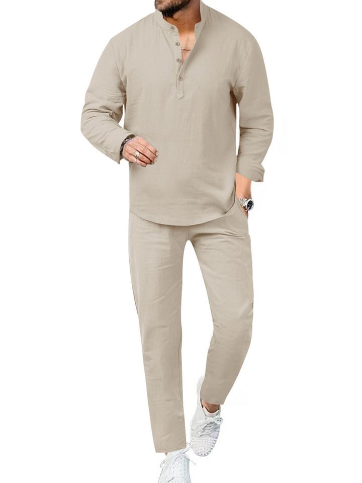 Men's Full Size Casual Long Sleeve Shirt and Pants Set Plus Size