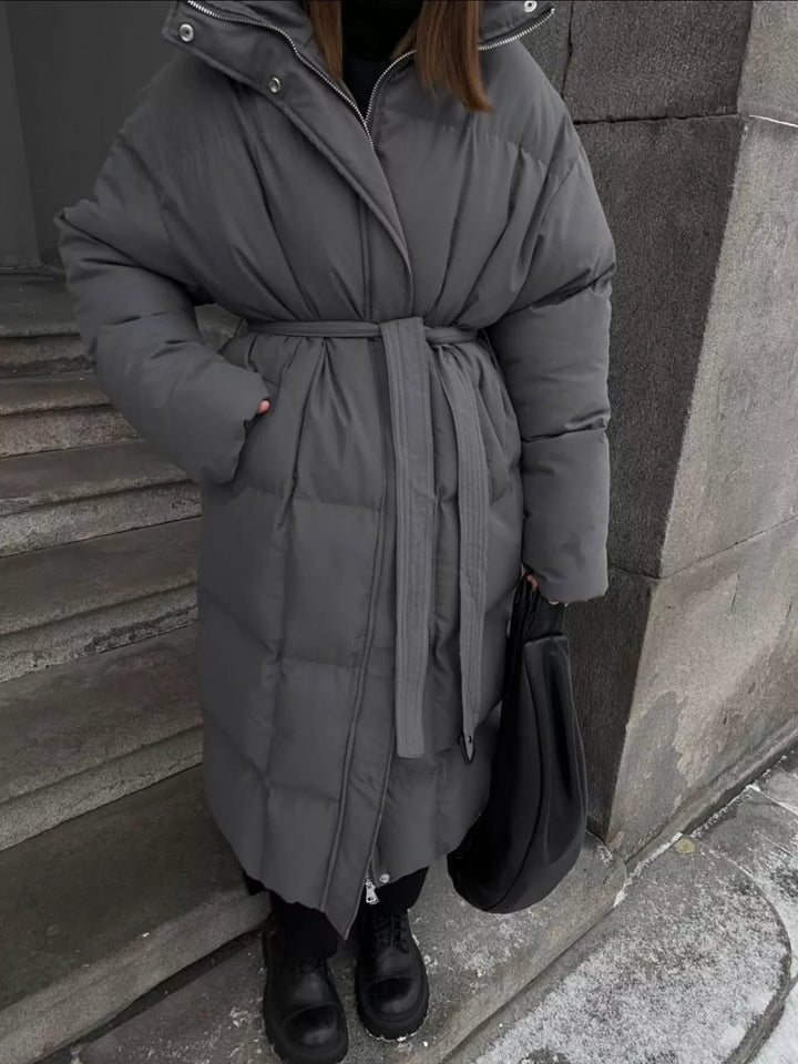 Longline Padded Winter Coat with Belted