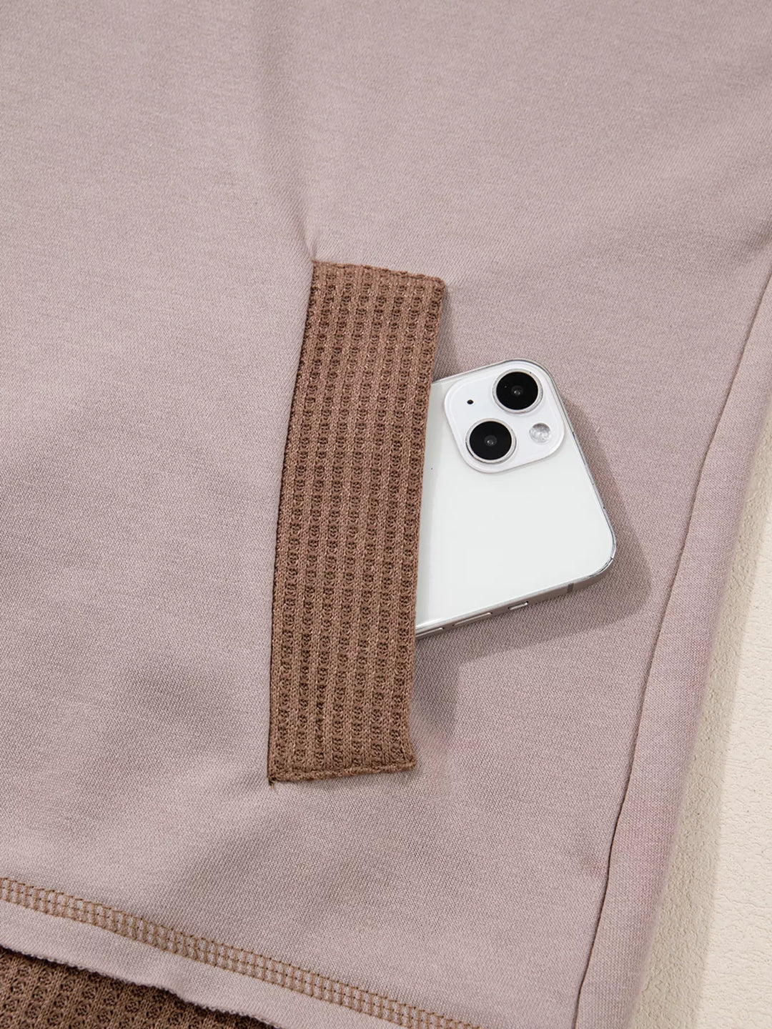 Oversize Waffle Patchwork Exposed Seam Casual Hoodie