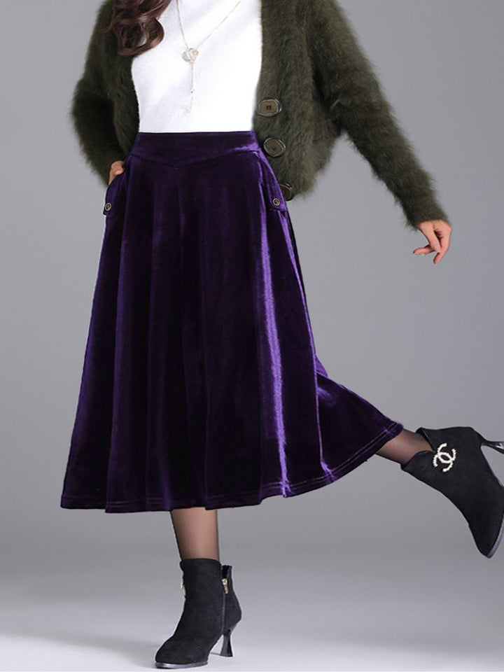 Plus Size Elegant Velvet A-Line Midi Skirt