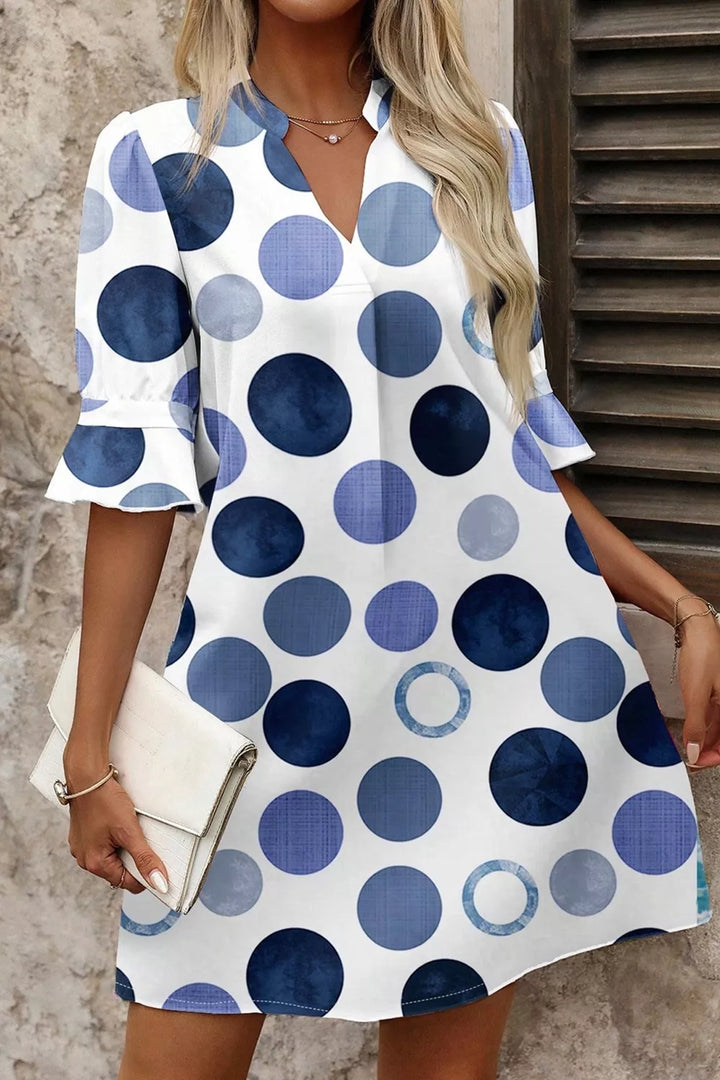 Polka Dot Print Flounced Half Sleeve Casual Vacation Style Mini Dress