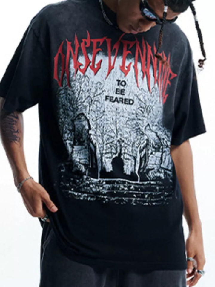 Men's Halloween Washed Round Neck Graphic T-Shirt