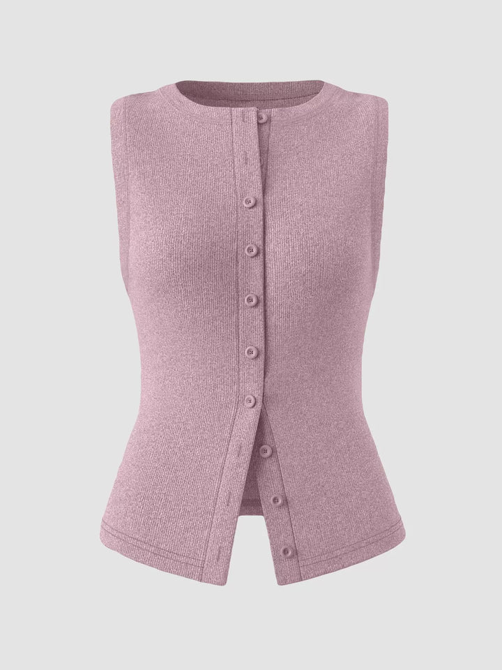 Ribbed Button-Front Sleeveless Tank