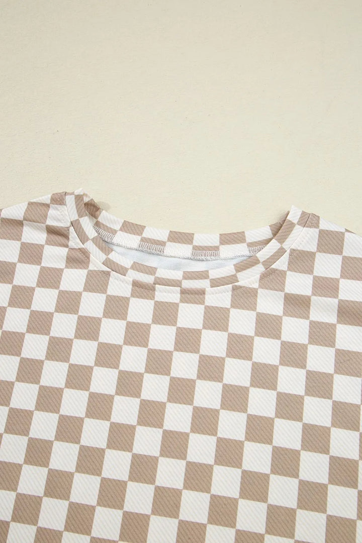 Checkered Long Sleeve Top and Skirt Two-Piece Set