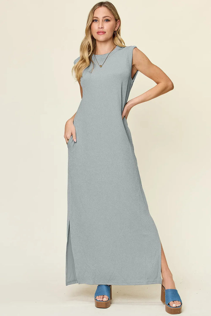 Double Take Full Size Texture Mock Neck Sleeveless Maxi Dress