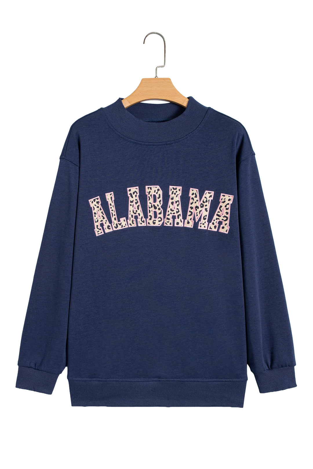Dirty blue Embroidered Leopard Alabama High Neck Long Sleeve Tunic Sweatshirt
