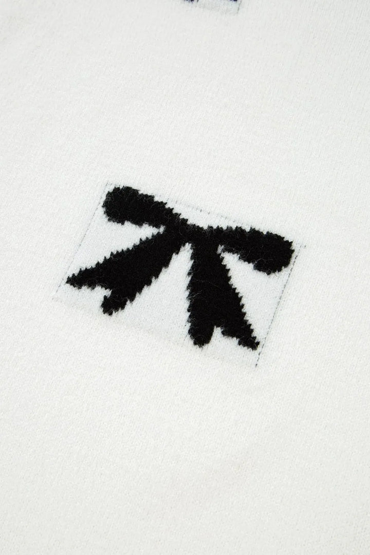 Bow Pattern Knit Short Sleeve Sweater
