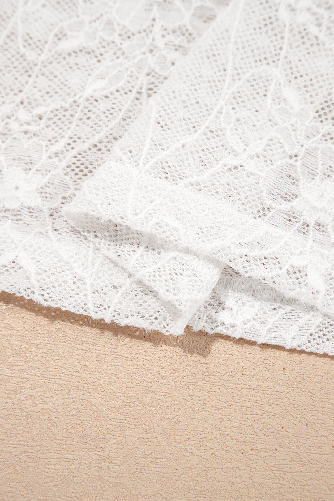 Beige Long Sleeve Sheer Mesh Lace Top