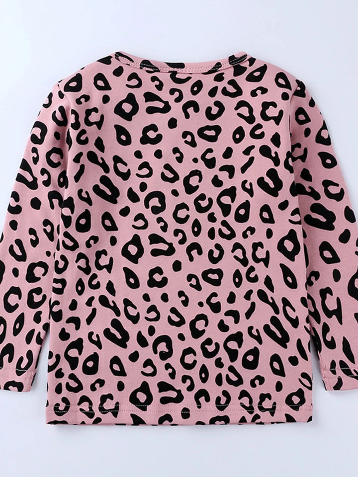 Children's Leopard Print Long Sleeve Top and Pants Set