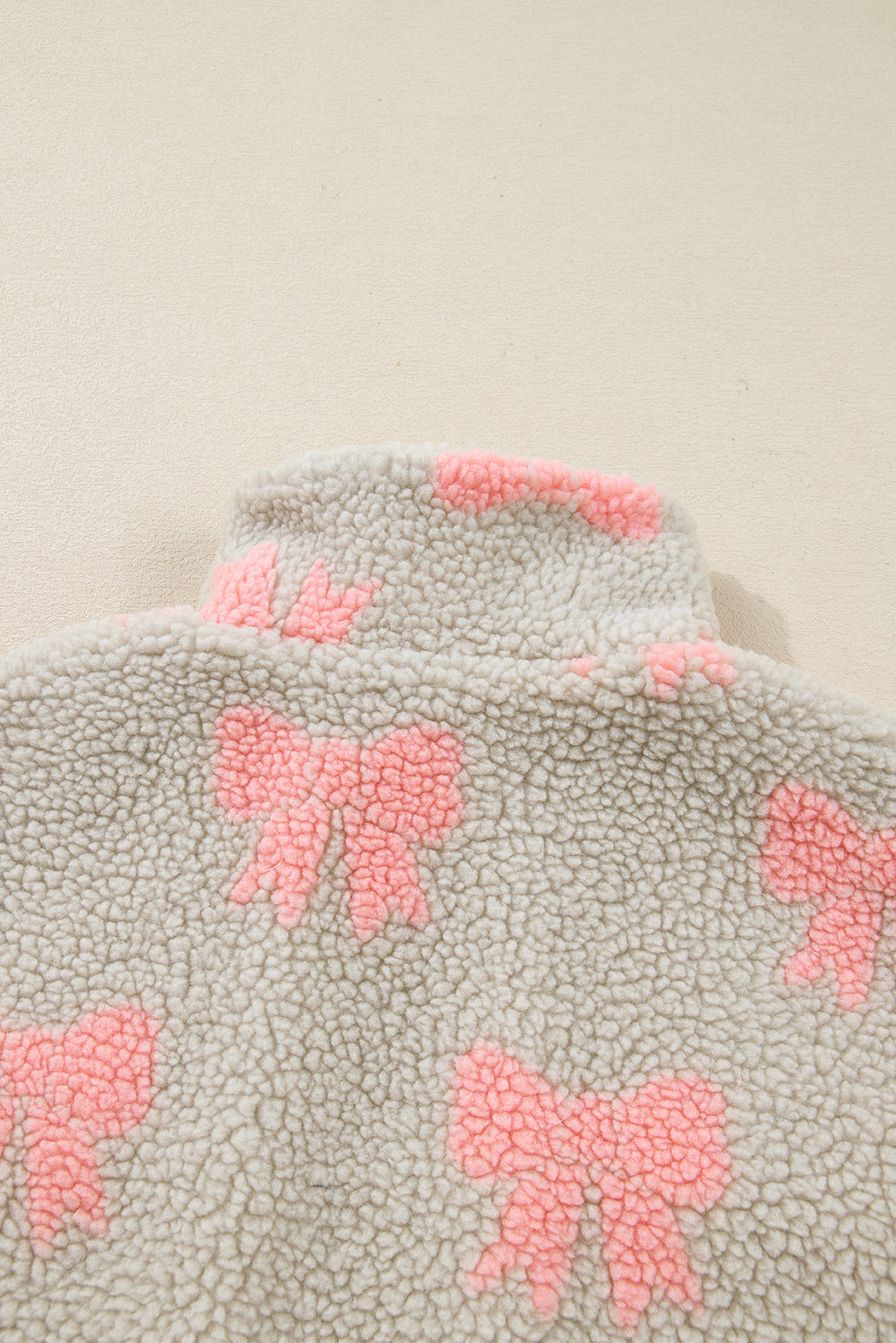 Gray Bow Sherpa Quarter Zip Drop Shoulder Baggy Sweatshirt